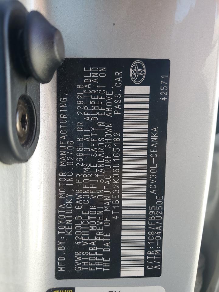 2006 Toyota Camry Le Silver vin: 4T1BE32K06U165182