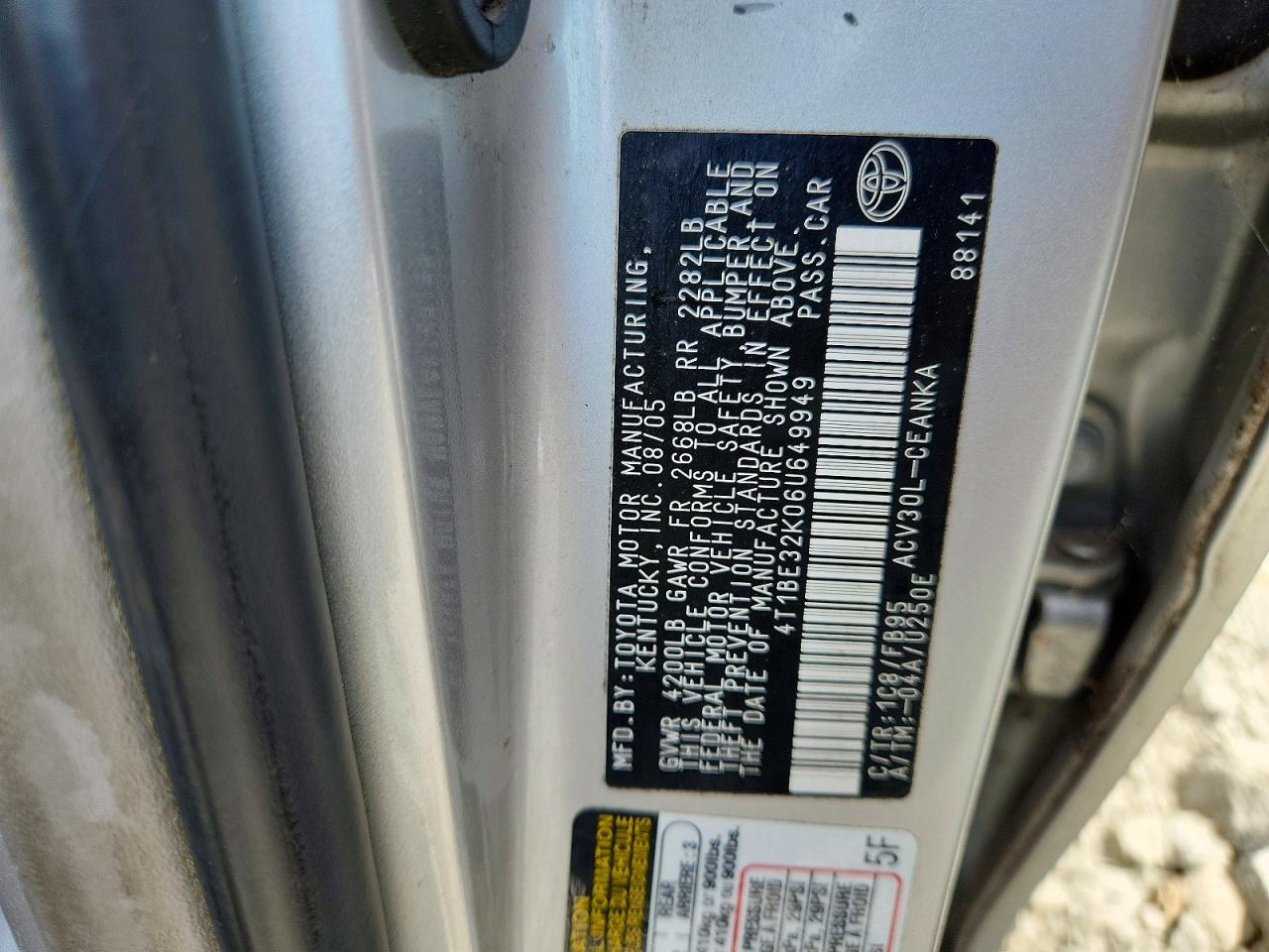 2006 Toyota Camry Silver vin: 4T1BE32K06U649949
