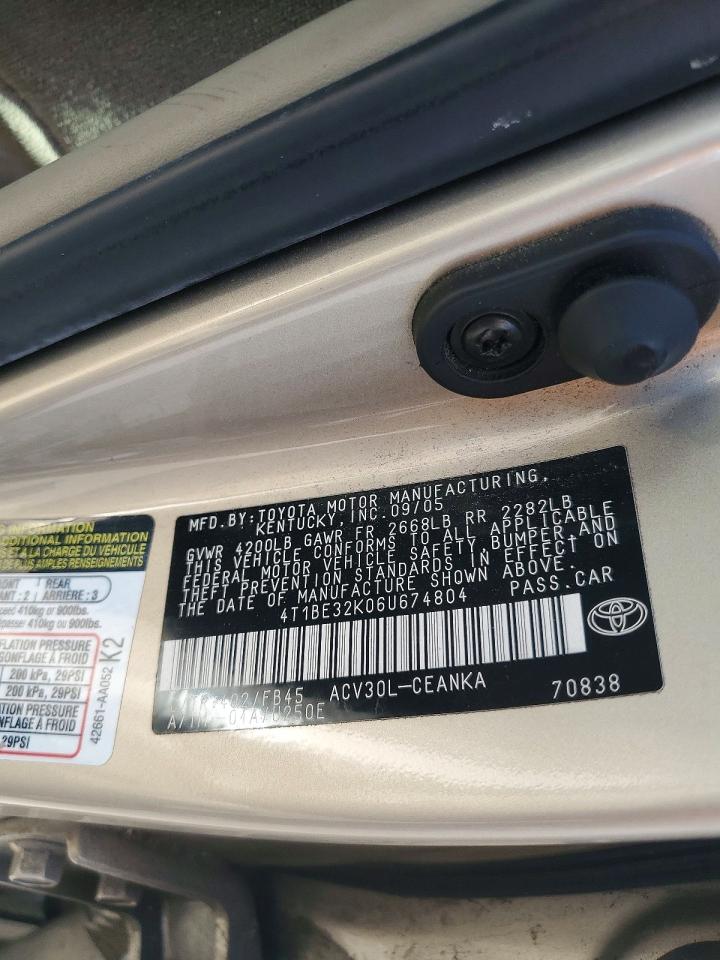 2006 Toyota Camry Le Желто-коричневый vin: 4T1BE32K06U674804