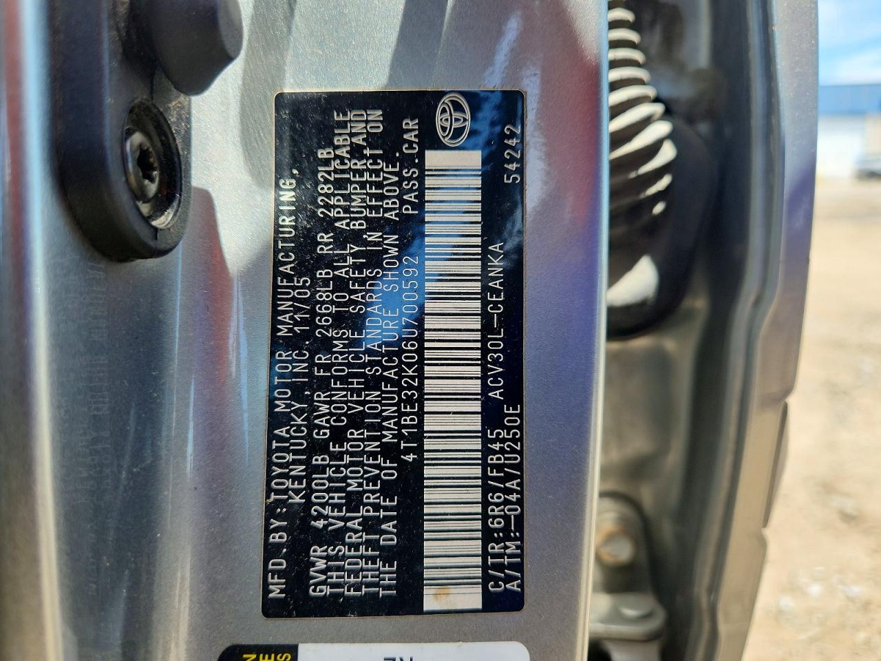 2006 Toyota Camry Le Silver vin: 4T1BE32K06U700592