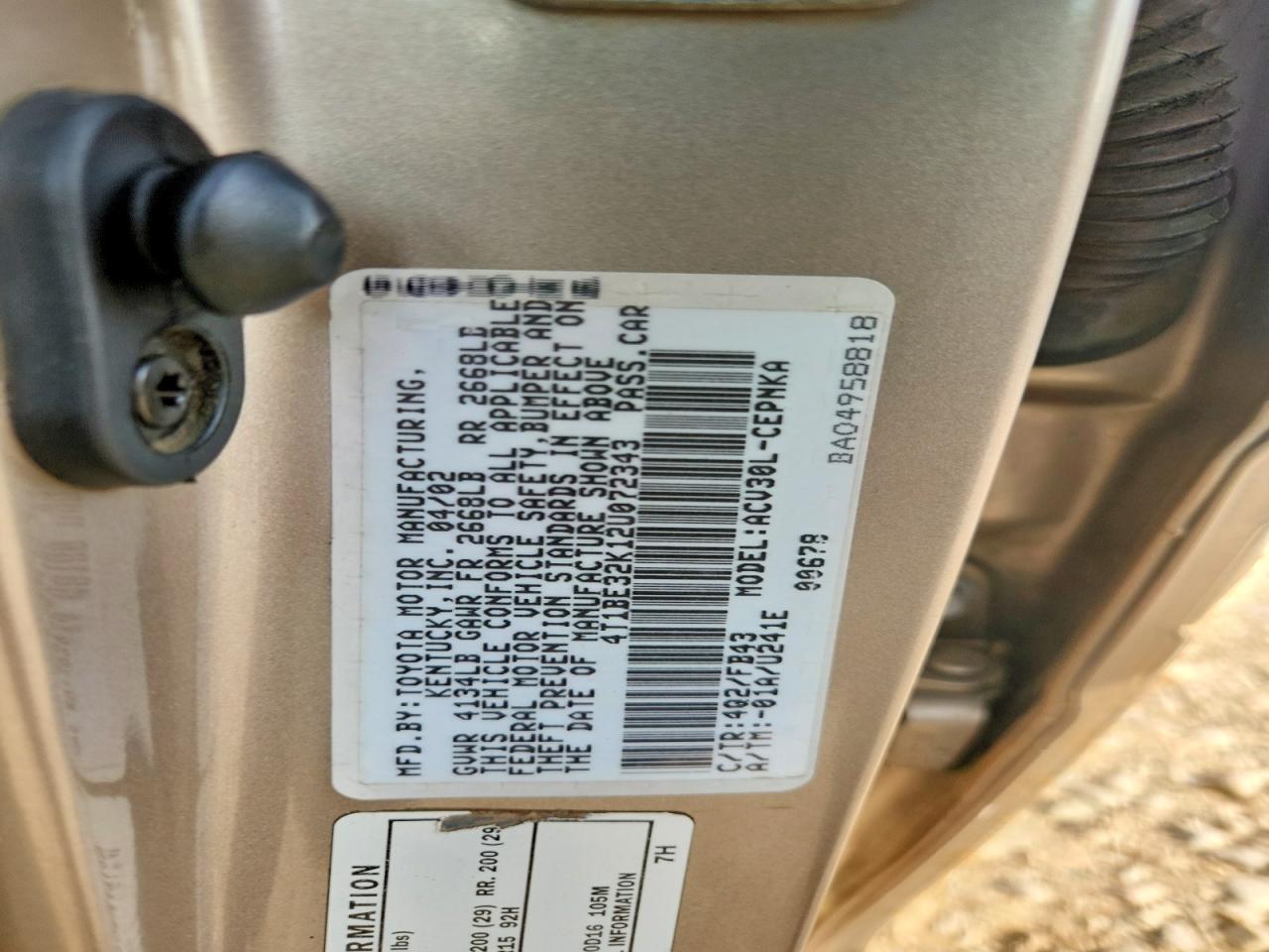 2002 Toyota Camry Le Tan vin: 4T1BE32K12U072343