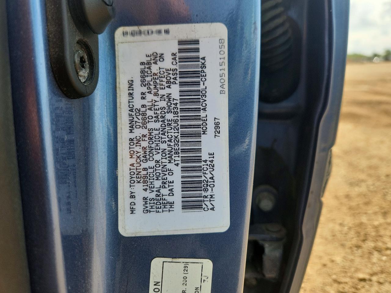 2002 Toyota Camry Se Blue vin: 4T1BE32K12U618347