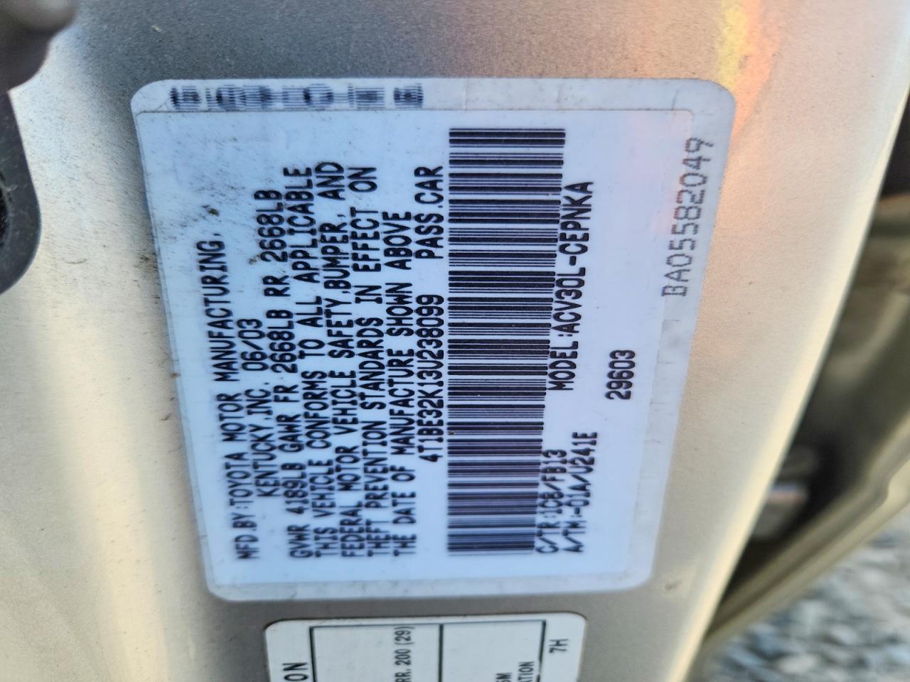 2000 Toyota Camry Le Silver vin: 4T1BE32K13U238099