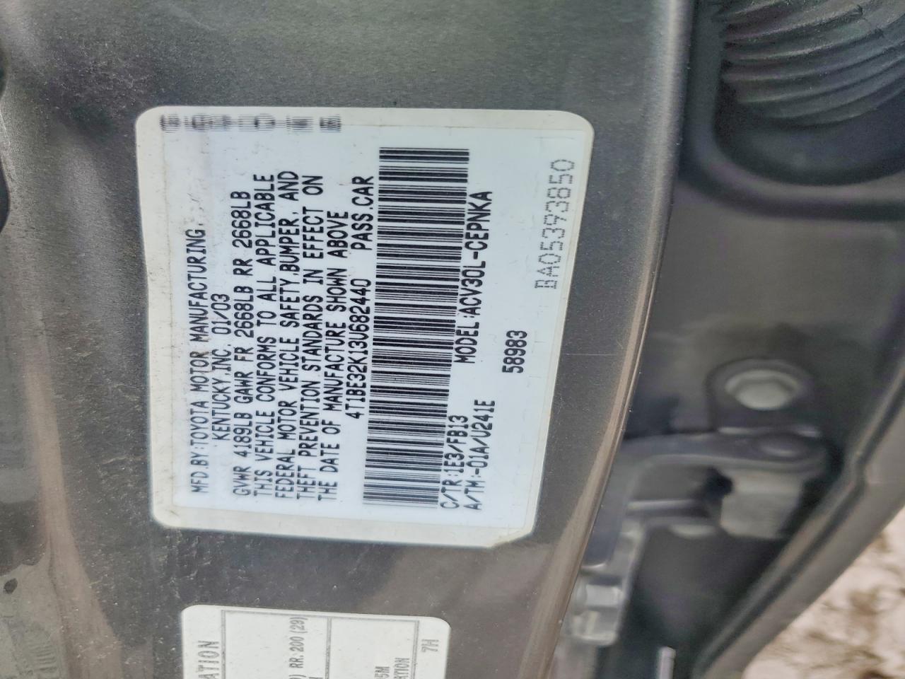 2003 Toyota Camry Le Серый vin: 4T1BE32K13U682440