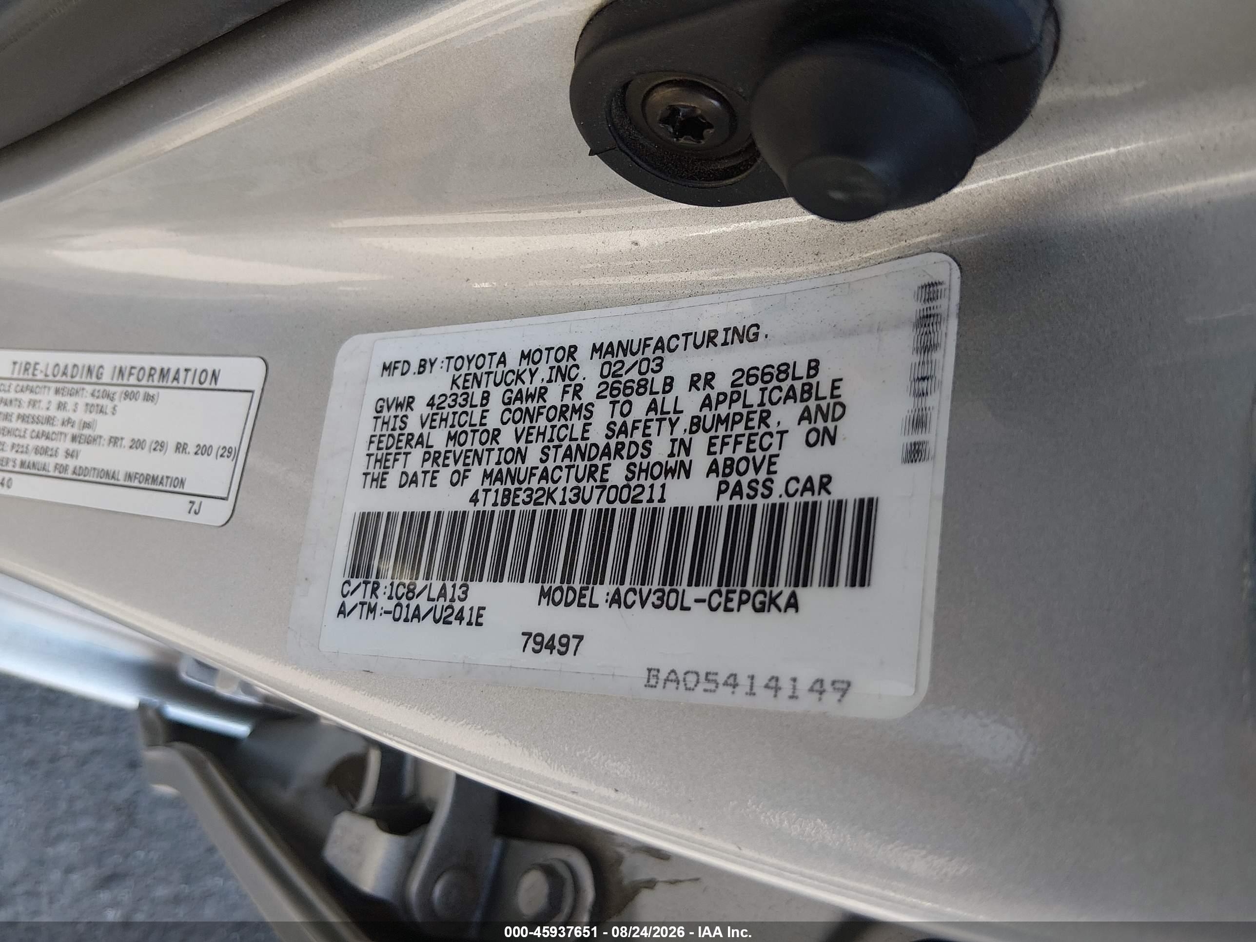 2003 Toyota Camry Xle Silver vin: 4T1BE32K13U700211