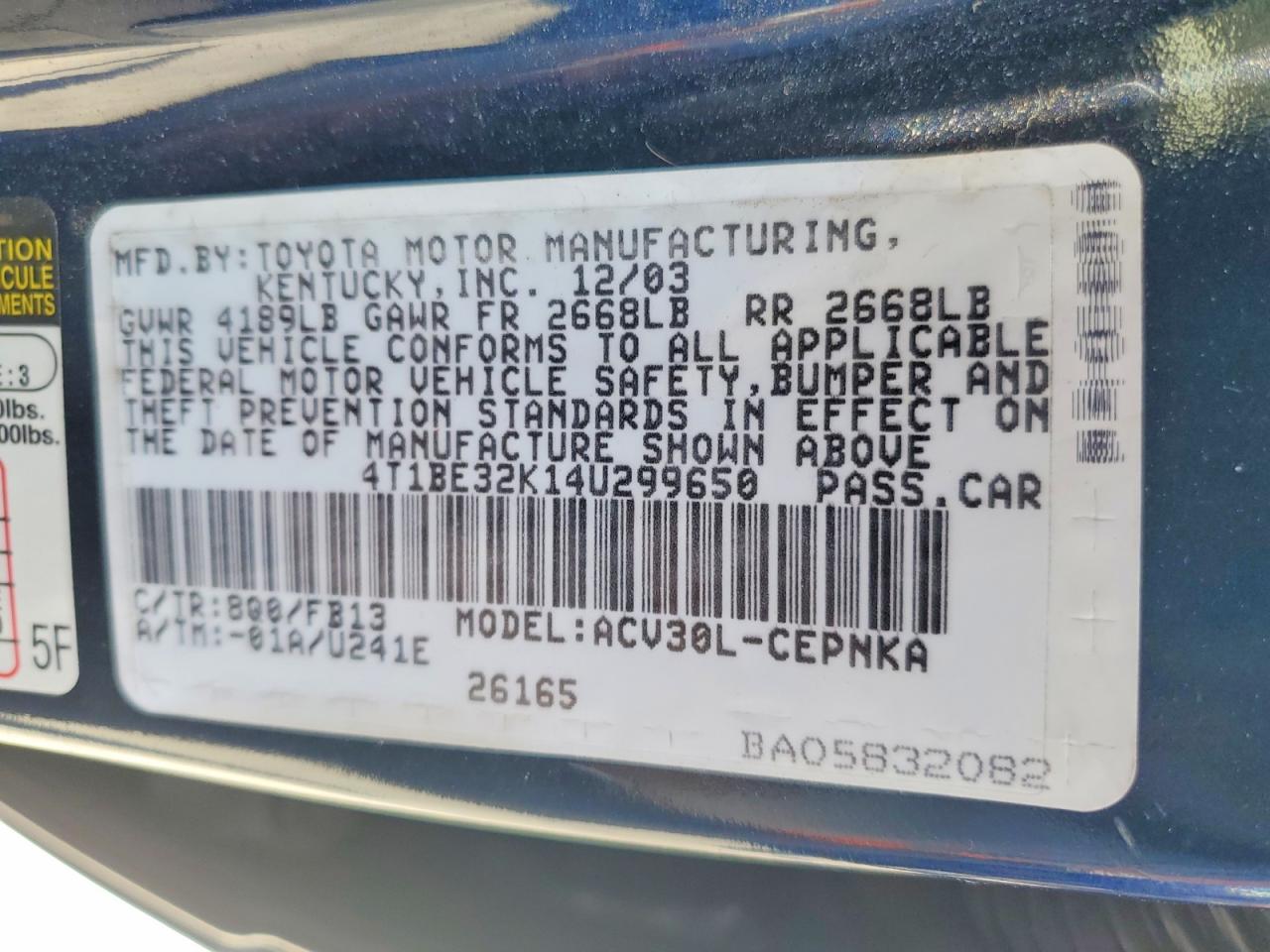 2004 Toyota Camry Le Синий vin: 4T1BE32K14U299650