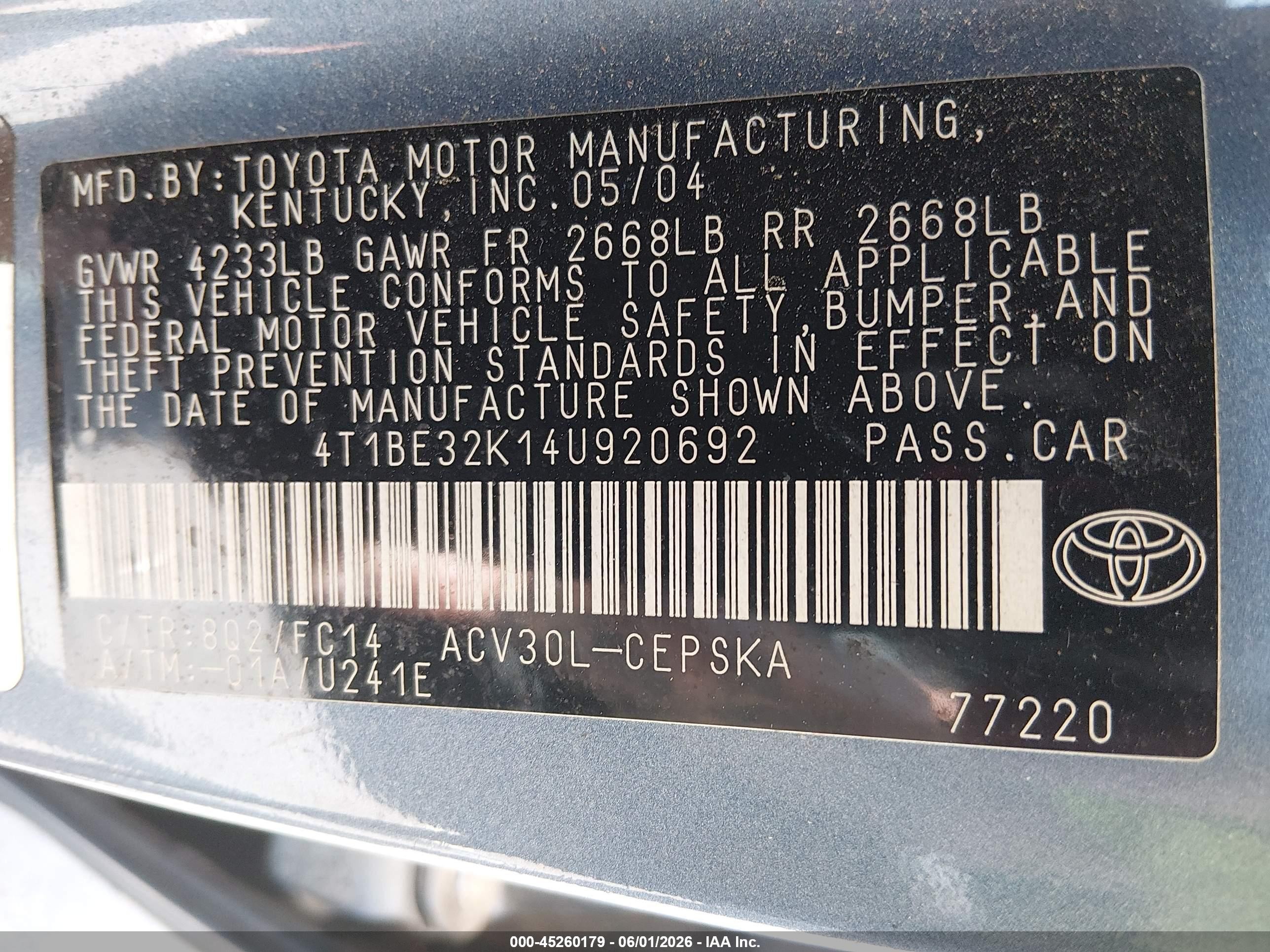 2004 Toyota Camry Se Blue vin: 4T1BE32K14U920692