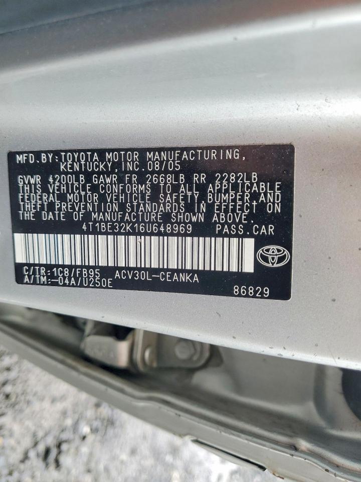 2006 Toyota Camry Standard Silver vin: 4T1BE32K16U648969