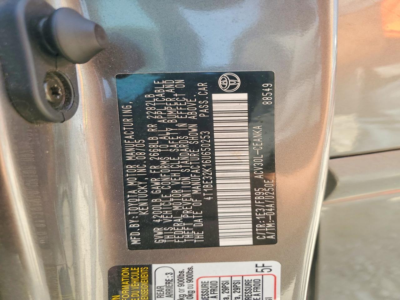 2006 Toyota Camry Le Gray vin: 4T1BE32K16U650253