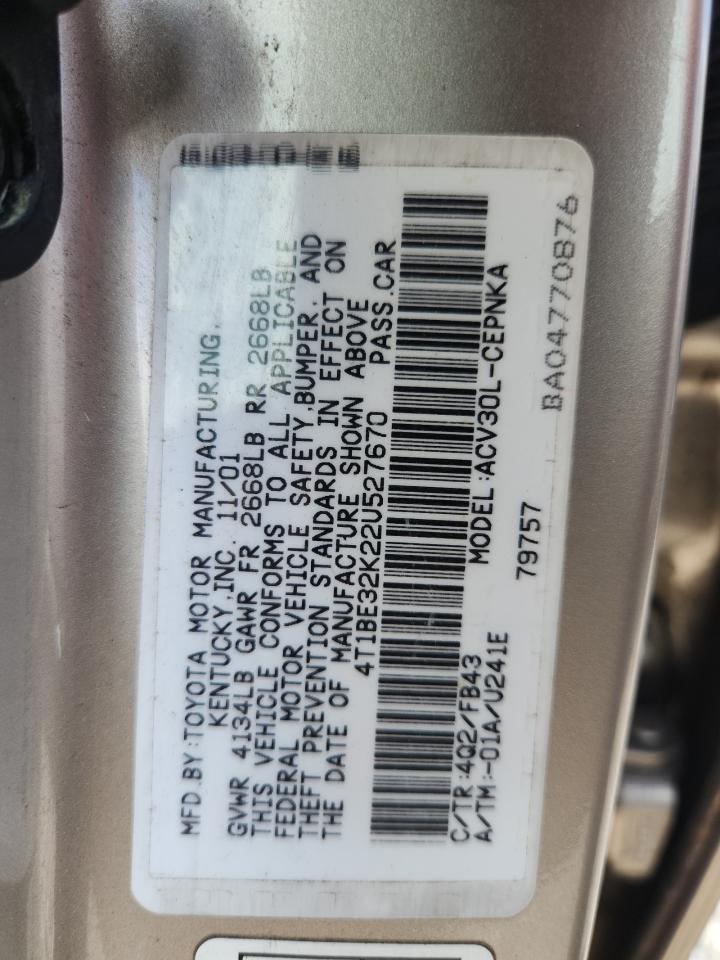 2002 Toyota Camry Le Tan vin: 4T1BE32K22U527670