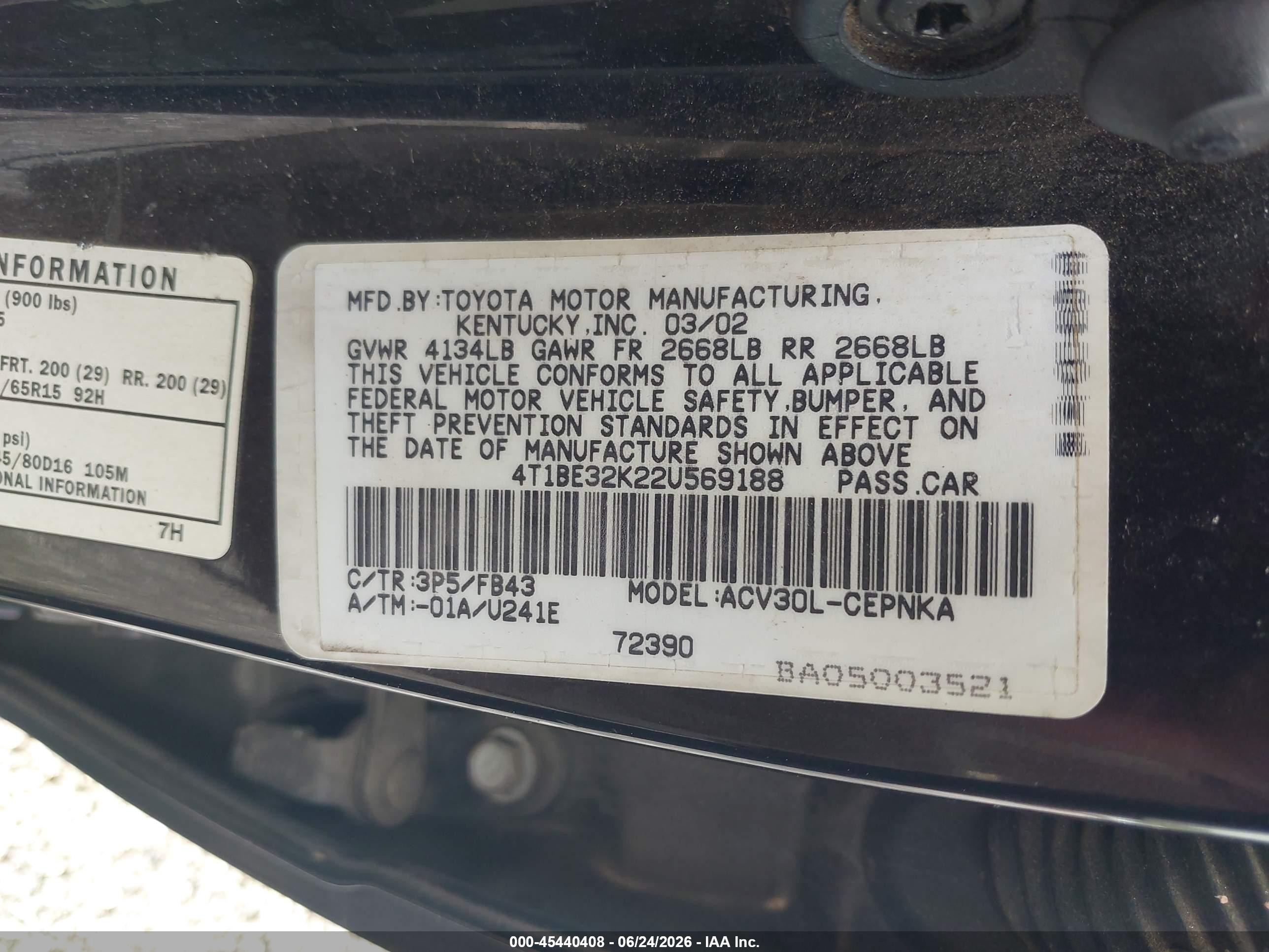 2002 Toyota Camry Le Pewter vin: 4T1BE32K22U569188