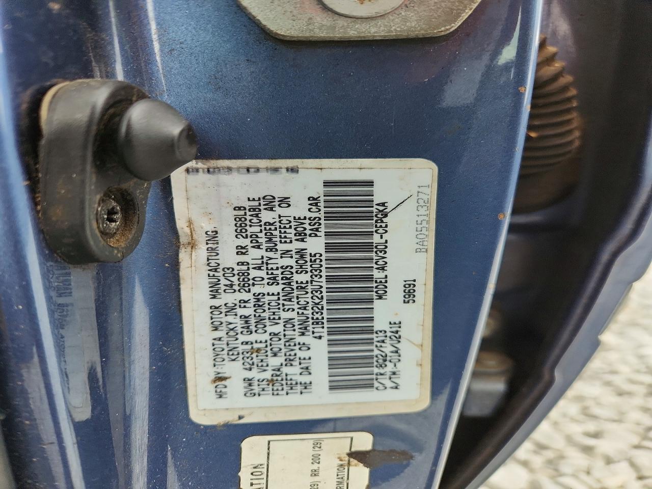 2003 Toyota Camry Xle Blue vin: 4T1BE32K23U733055