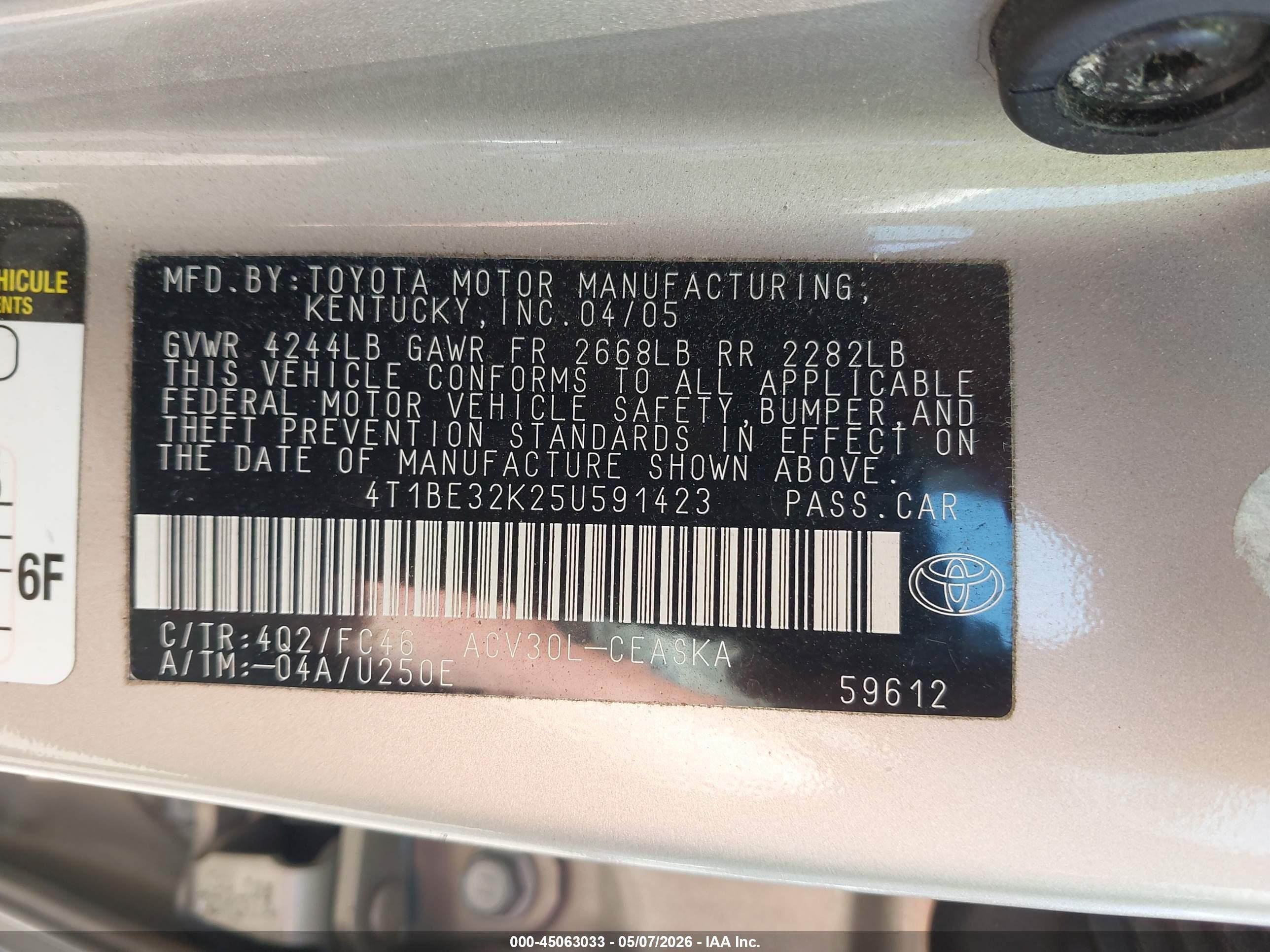 2005 Toyota Camry Se Gold vin: 4T1BE32K25U591423
