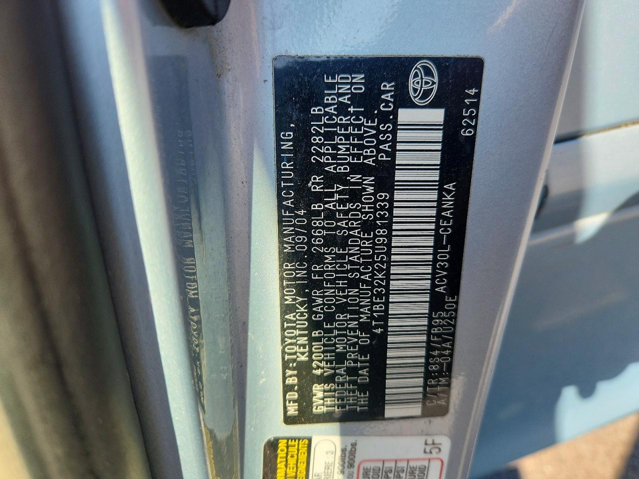 2005 Toyota Camry Le Blue vin: 4T1BE32K25U981339