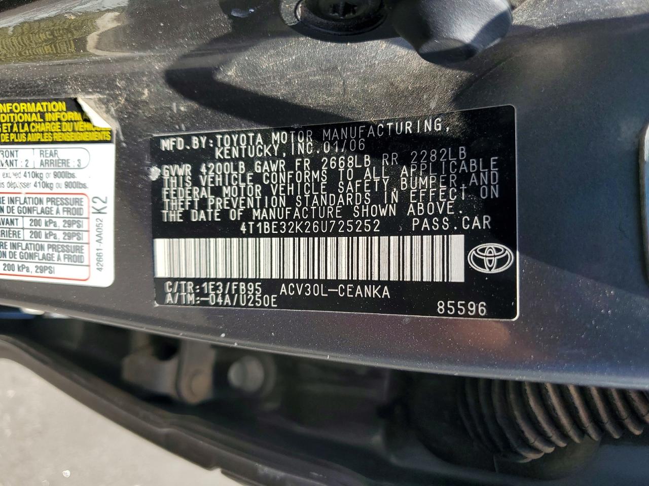 2006 Toyota Camry Le Серый vin: 4T1BE32K26U725252