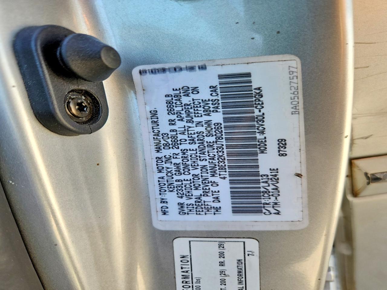 2003 Toyota Camry Xle Silver vin: 4T1BE32K33U780269