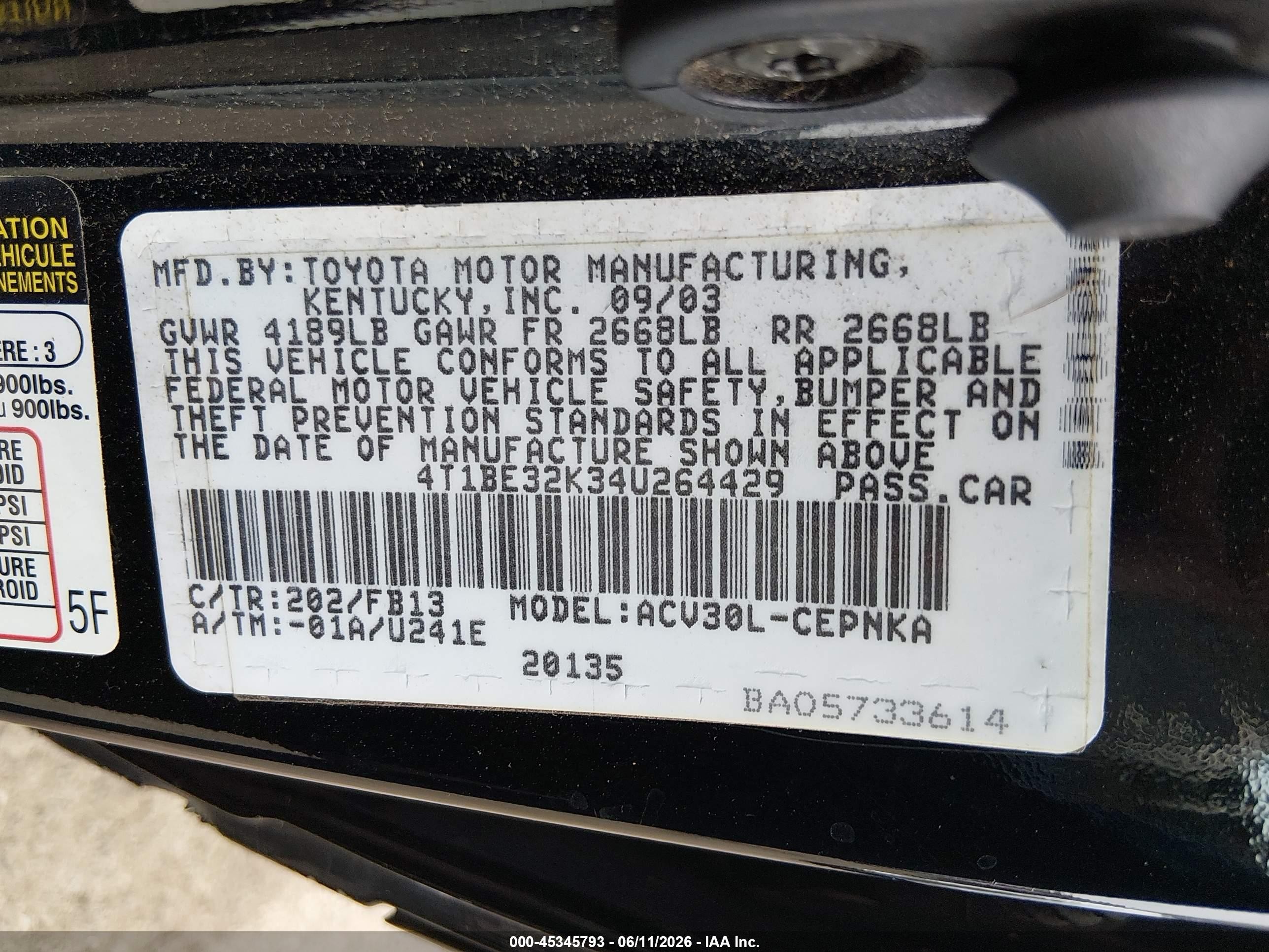 2004 Toyota Camry Le Черный vin: 4T1BE32K34U264429