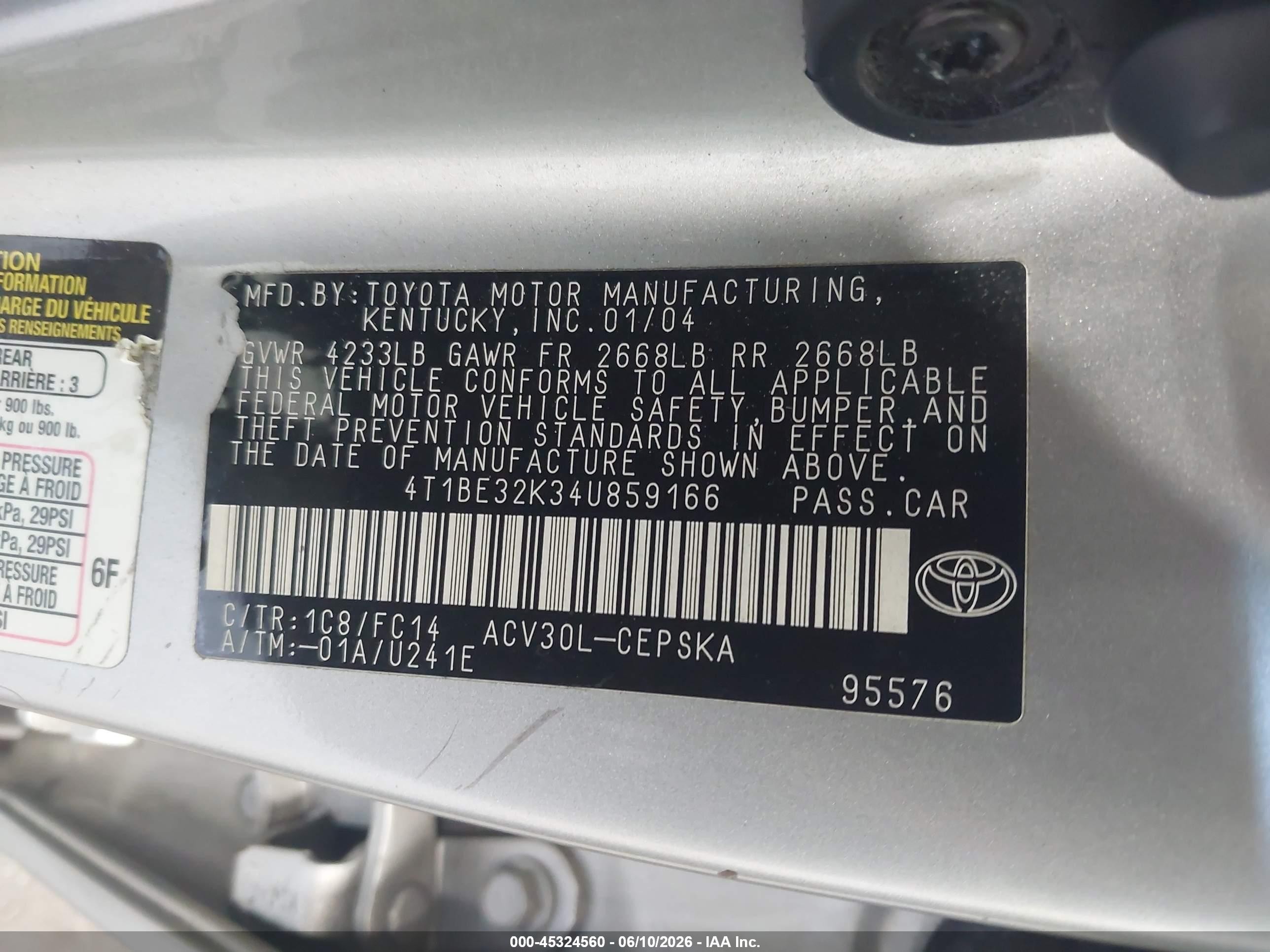 2004 Toyota Camry Se Silver vin: 4T1BE32K34U859166