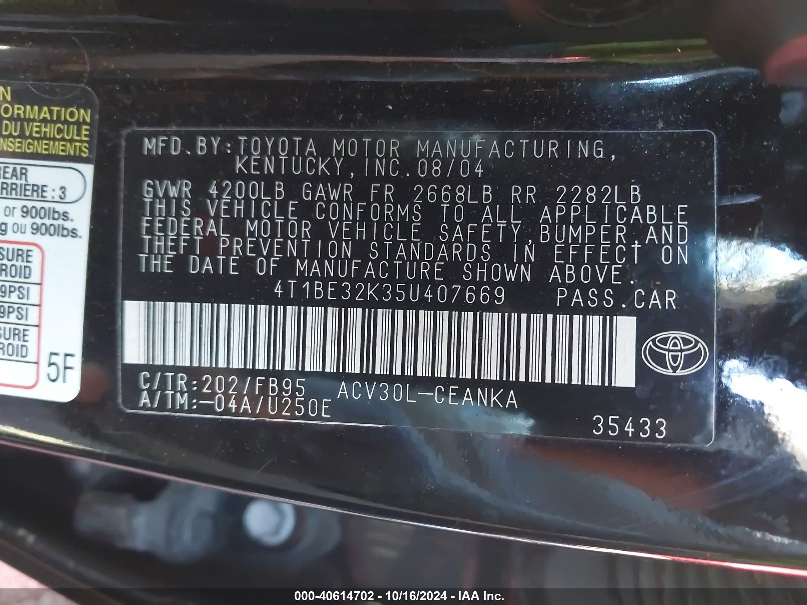 2005 Toyota Camry Le Black vin: 4T1BE32K35U407669