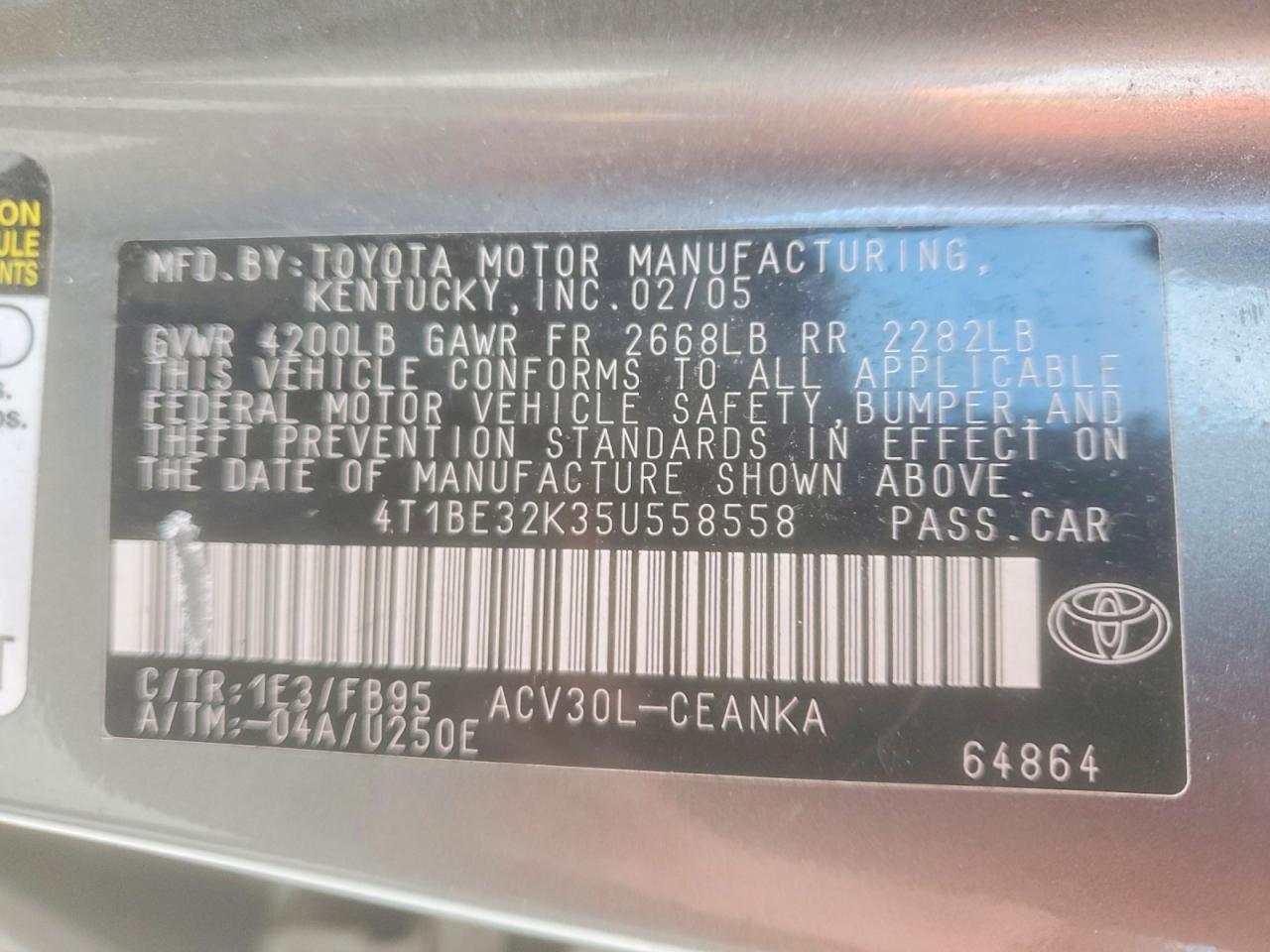 2005 Toyota Camry Standard Gray vin: 4T1BE32K35U558558