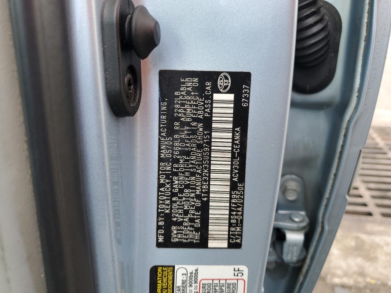 2005 Toyota Camry Le Синий vin: 4T1BE32K35U597151