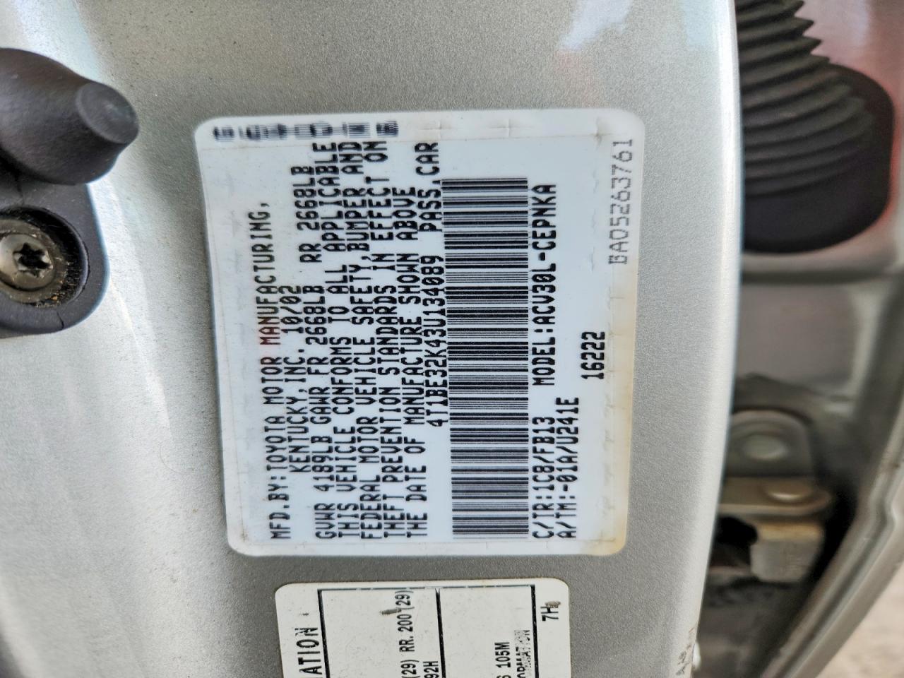 2003 Toyota Camry Le Silver vin: 4T1BE32K43U134089
