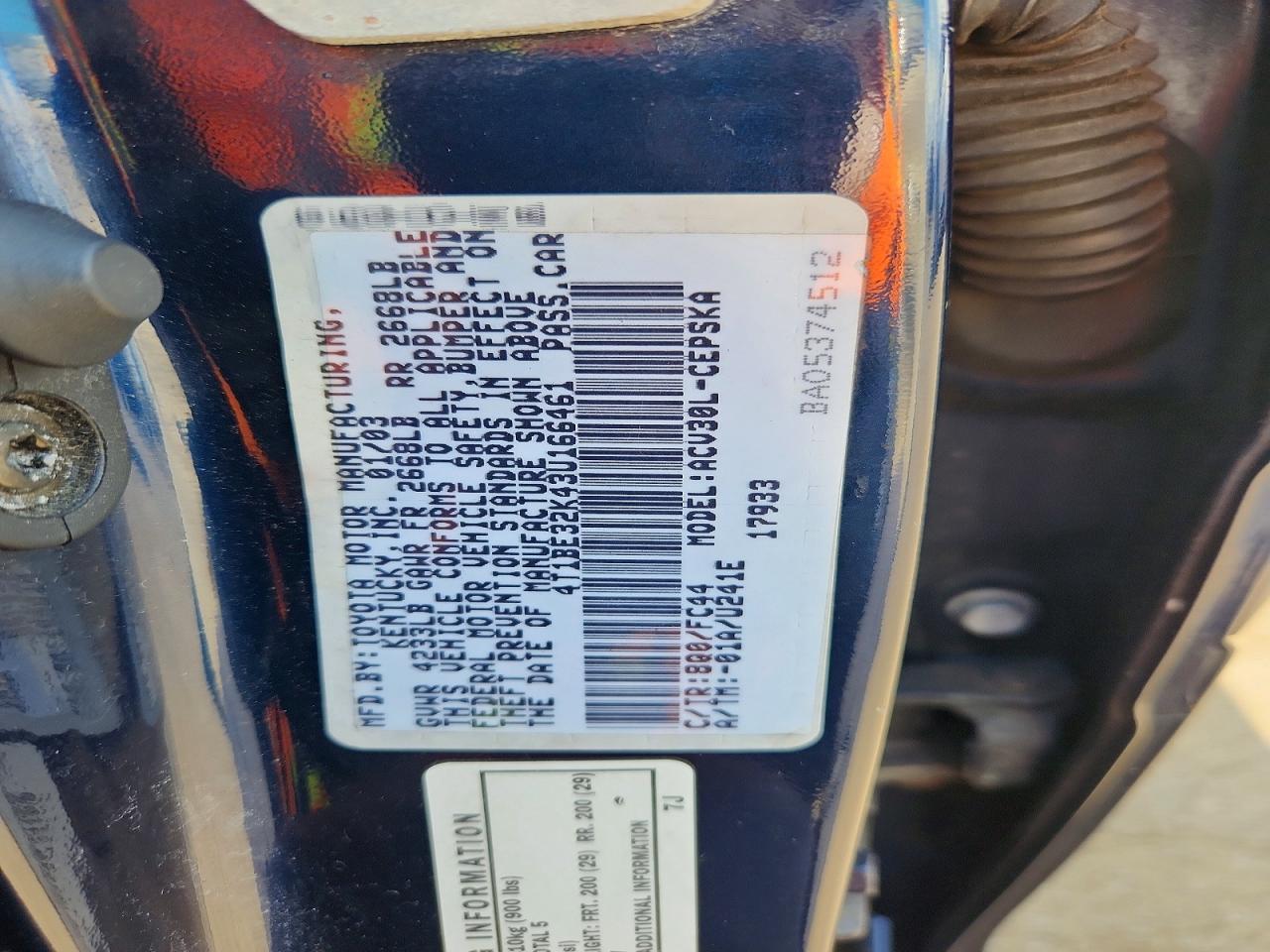 2003 Toyota Camry Se Blue vin: 4T1BE32K43U166461