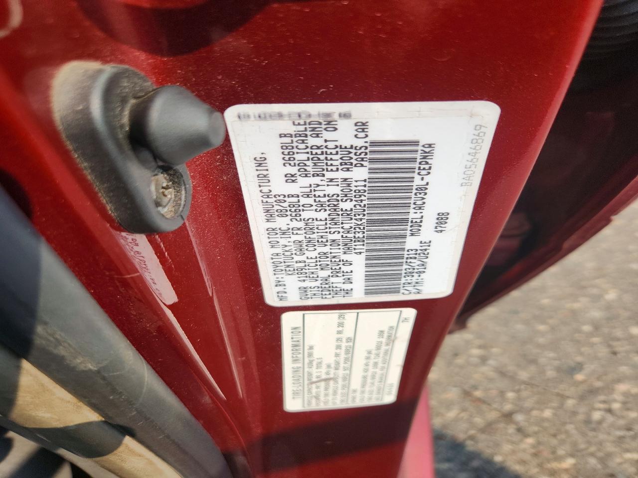 2003 Toyota Camry Le Red vin: 4T1BE32K43U249811