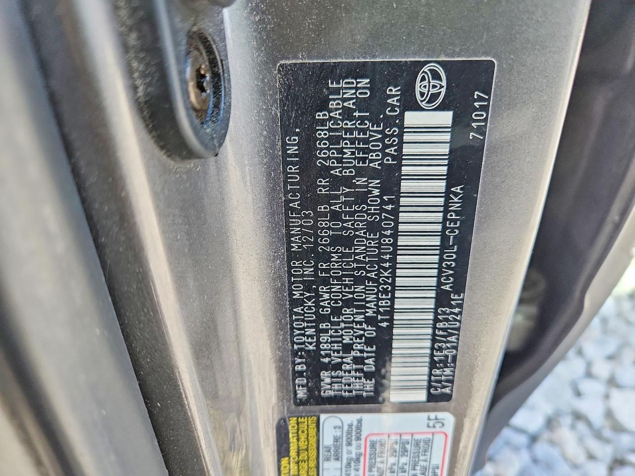 2004 Toyota Camry Le Серый vin: 4T1BE32K44U840741