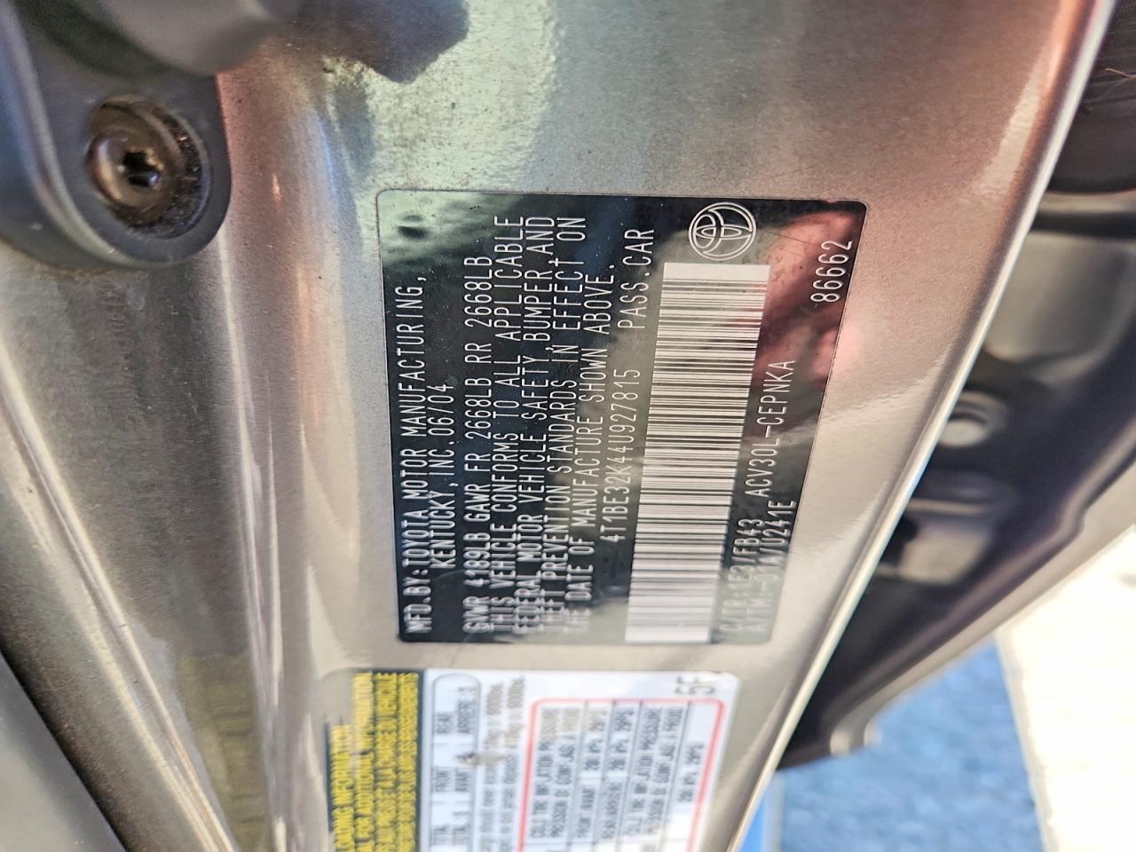 2004 Toyota Camry Le Gray vin: 4T1BE32K44U927815