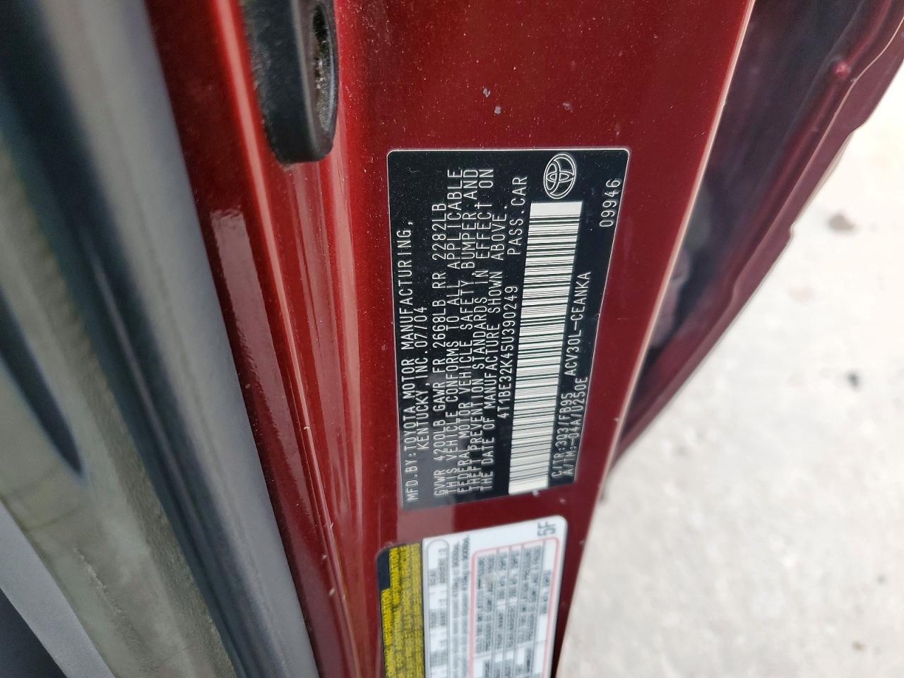 2005 Toyota Camry Le Бордовый vin: 4T1BE32K45U390249