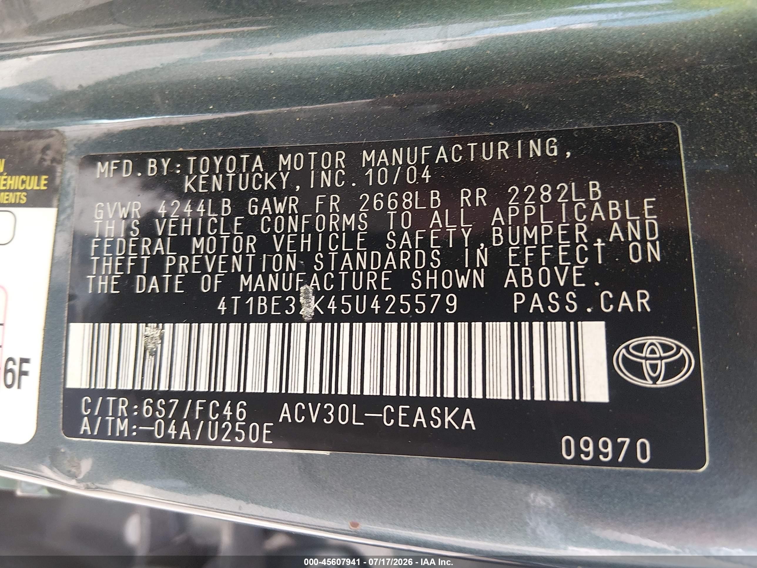 2005 Toyota Camry Se Green vin: 4T1BE32K45U425579