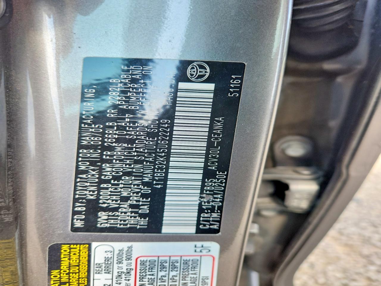 2005 Toyota Camry Standard Gray vin: 4T1BE32K45U622249