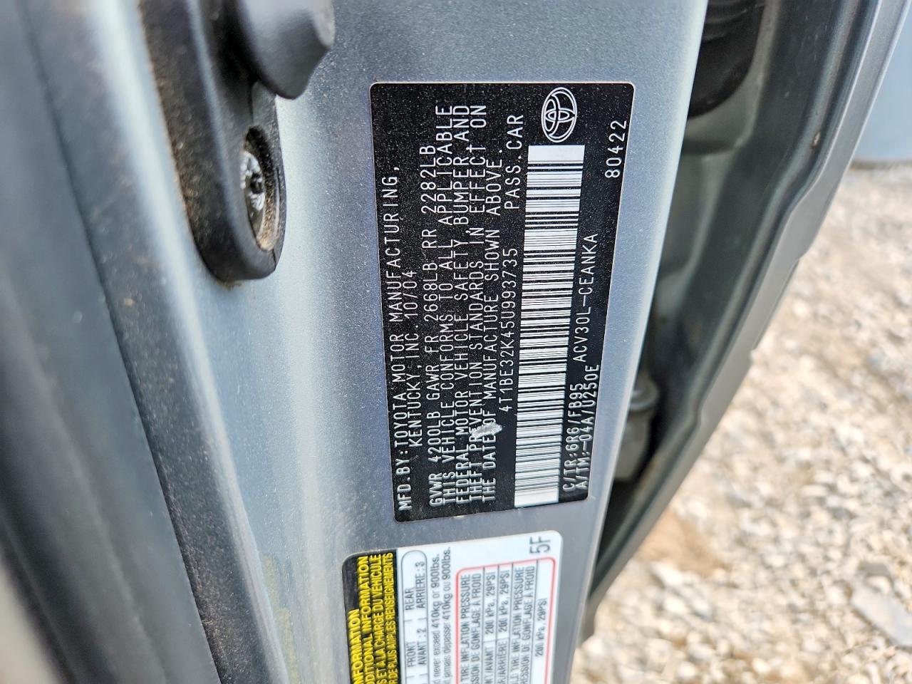 2005 Toyota Camry 4d S Gray vin: 4T1BE32K45U993735