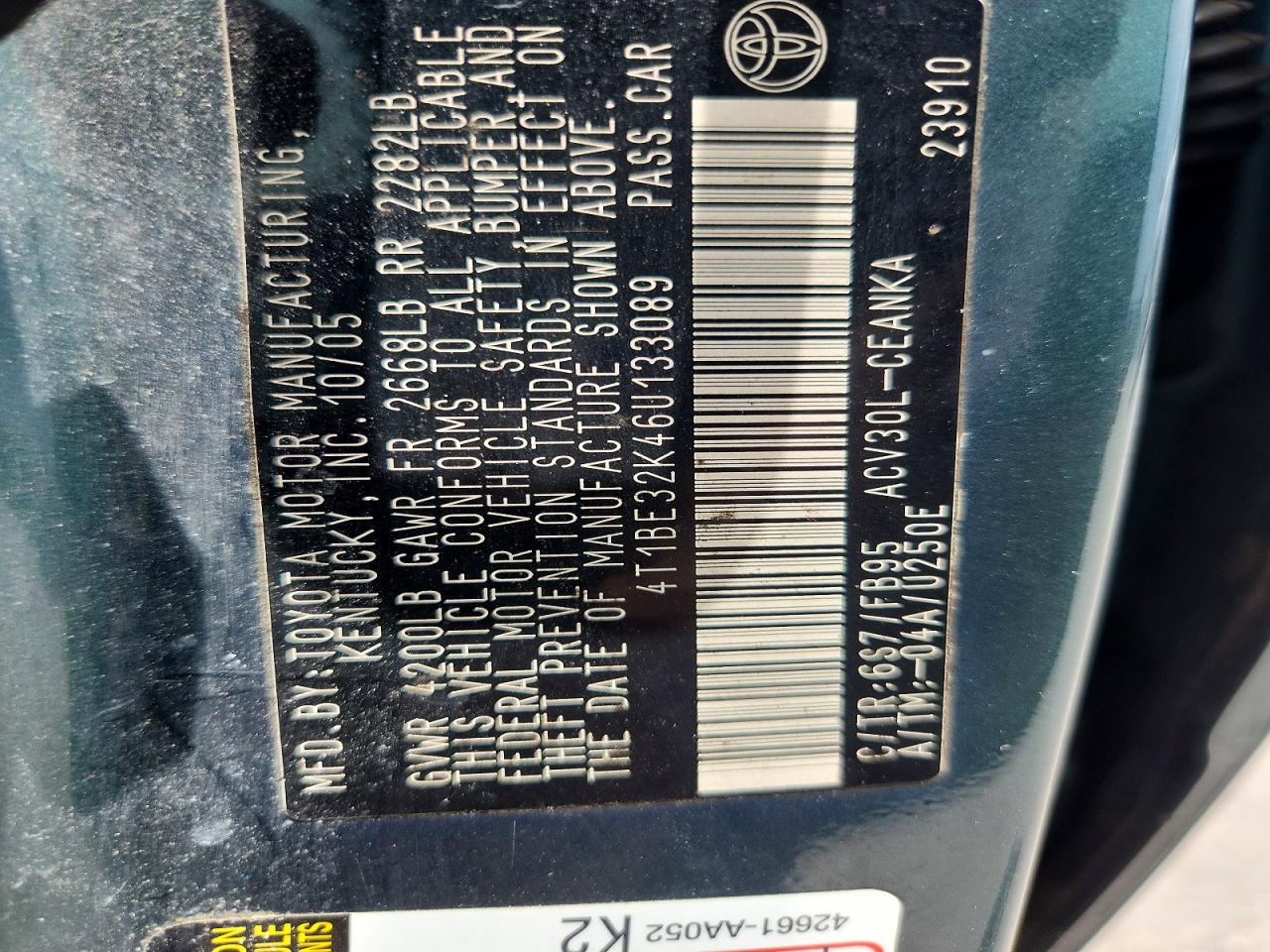 2006 Toyota Camry Le Green vin: 4T1BE32K46U133089