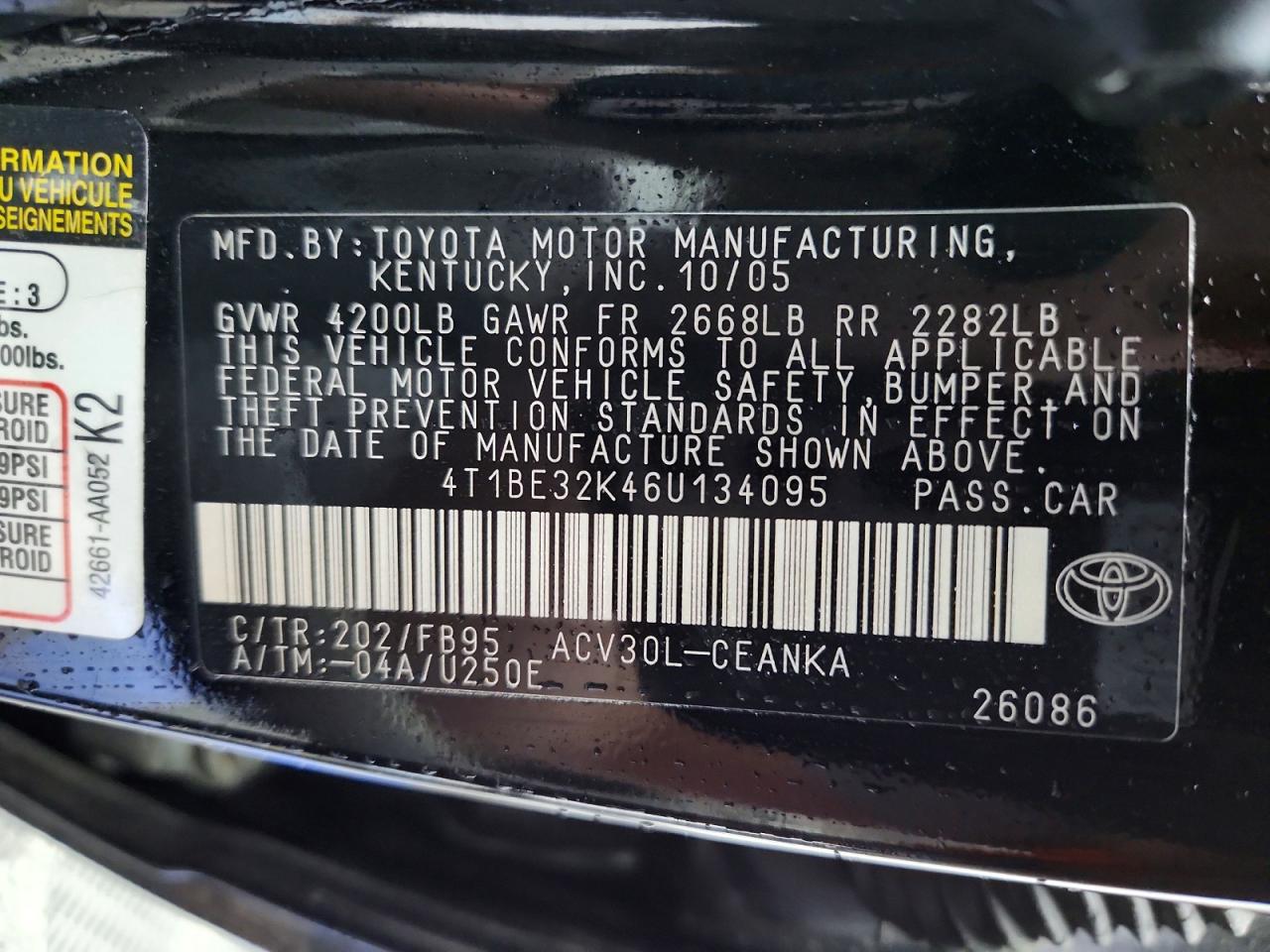 2006 Toyota Camry Le Black vin: 4T1BE32K46U134095