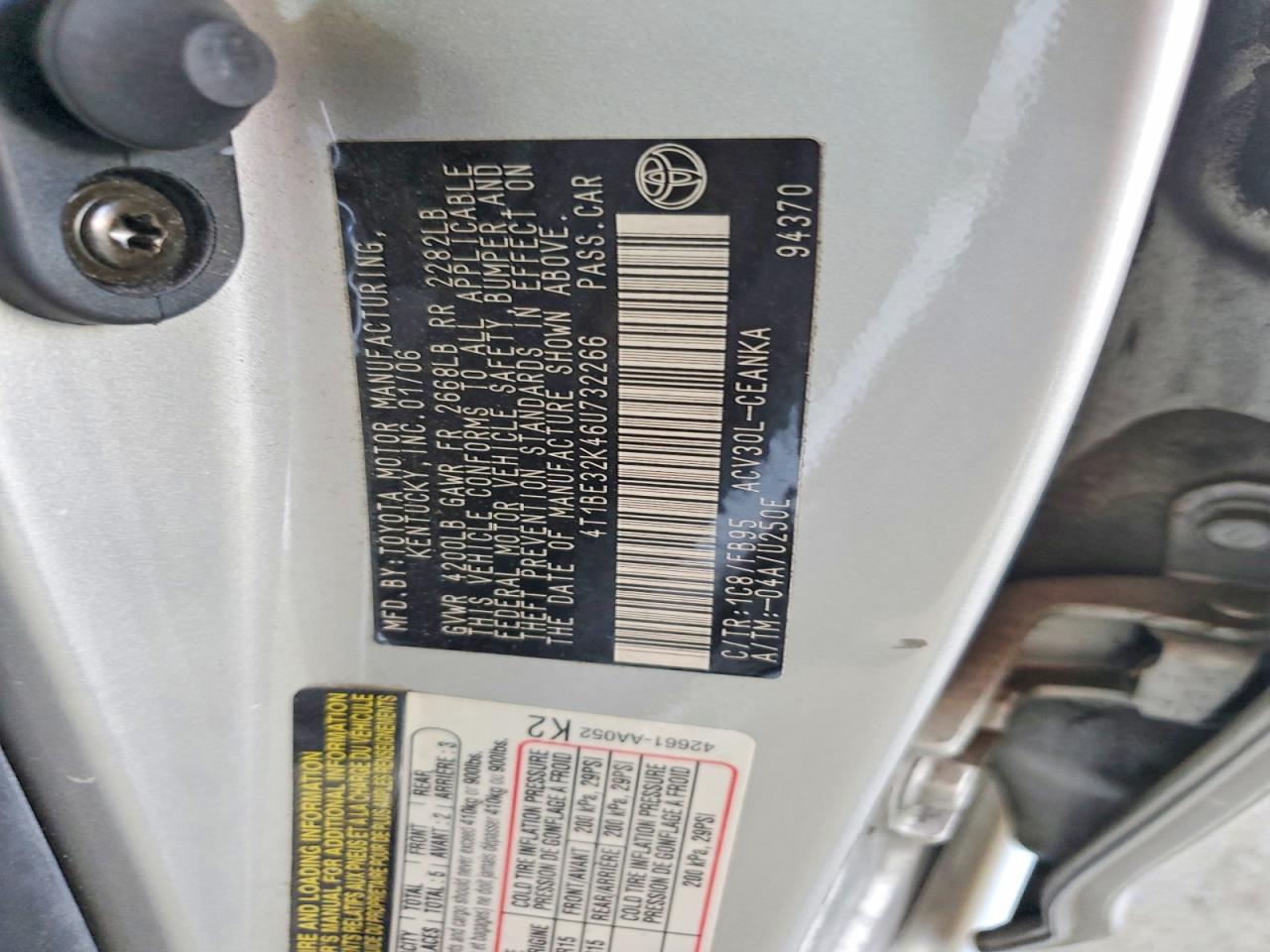 2006 Toyota Camry Le Silver vin: 4T1BE32K46U732266