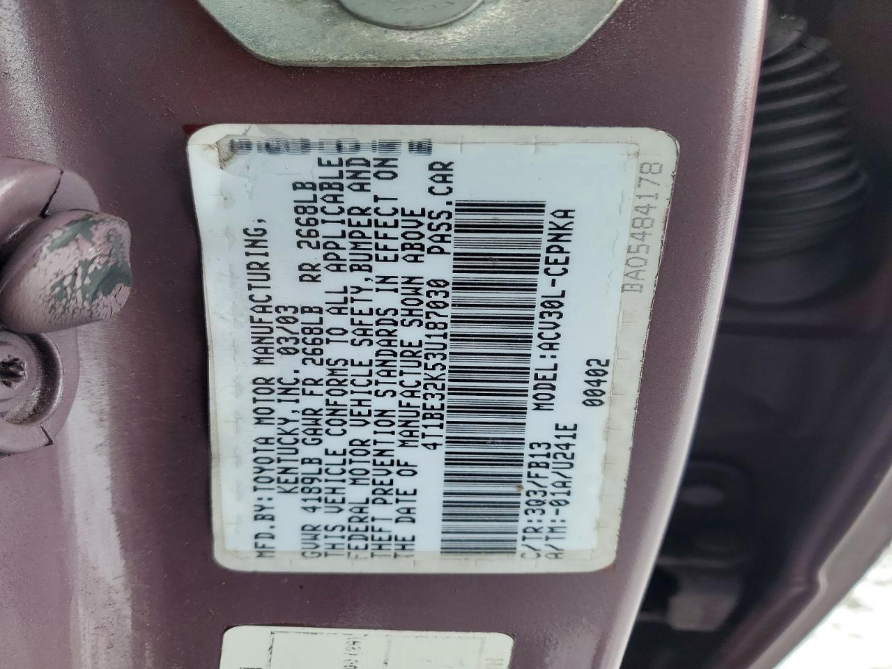 2003 Toyota Camry Le Purple vin: 4T1BE32K53U187030