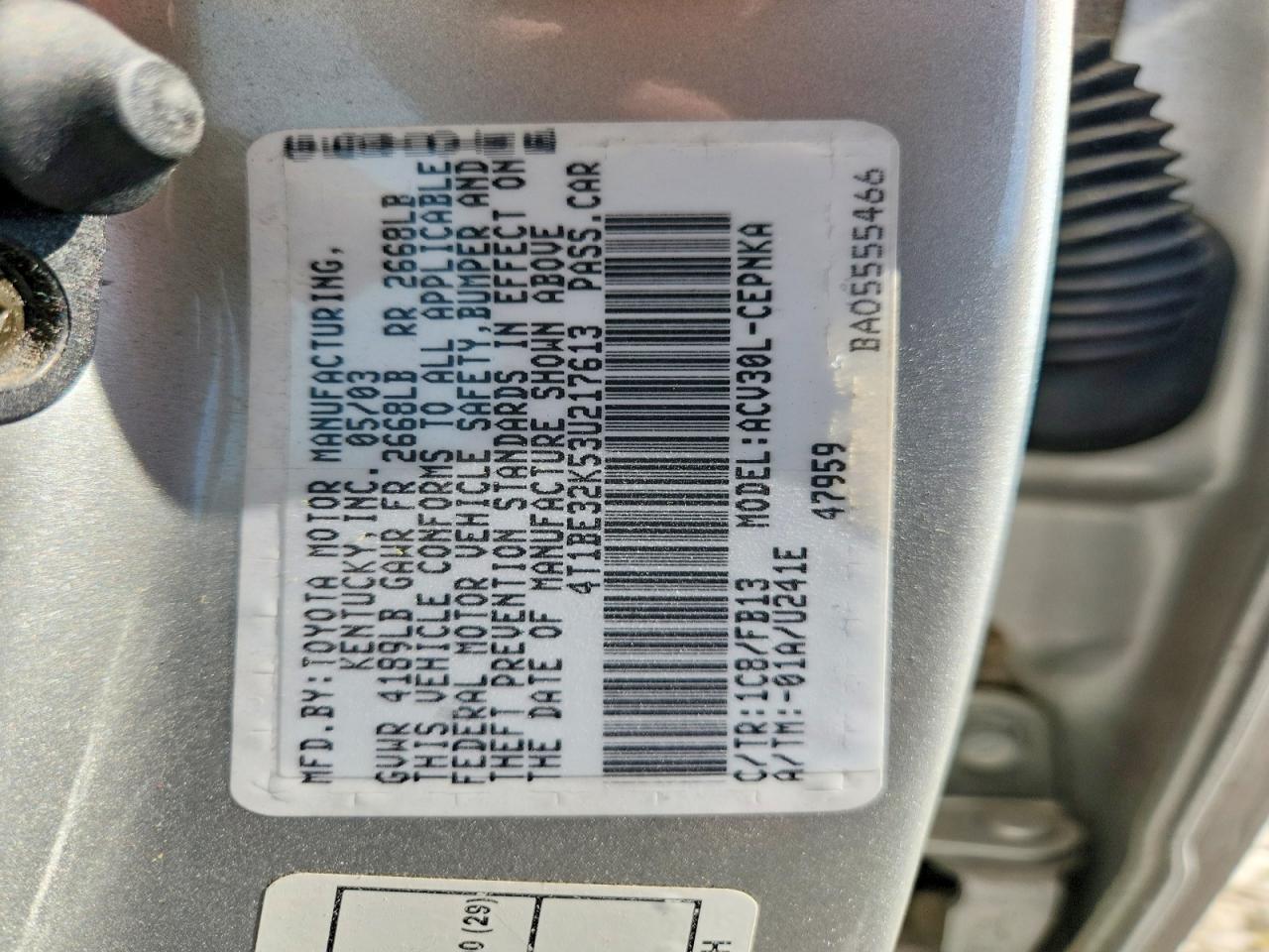 2003 Toyota Camry Le Gray vin: 4T1BE32K53U217613