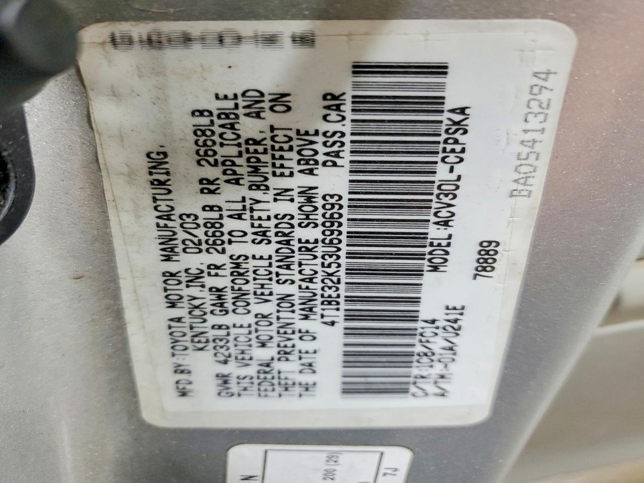 2003 Toyota Camry Se Silver vin: 4T1BE32K53U699693