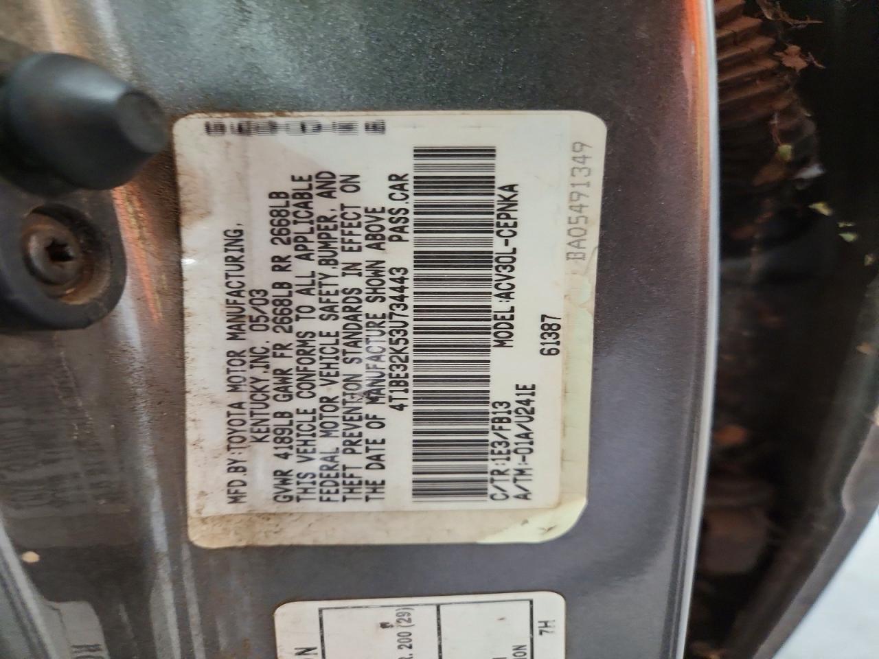 2003 Toyota Camry Le Charcoal vin: 4T1BE32K53U734443