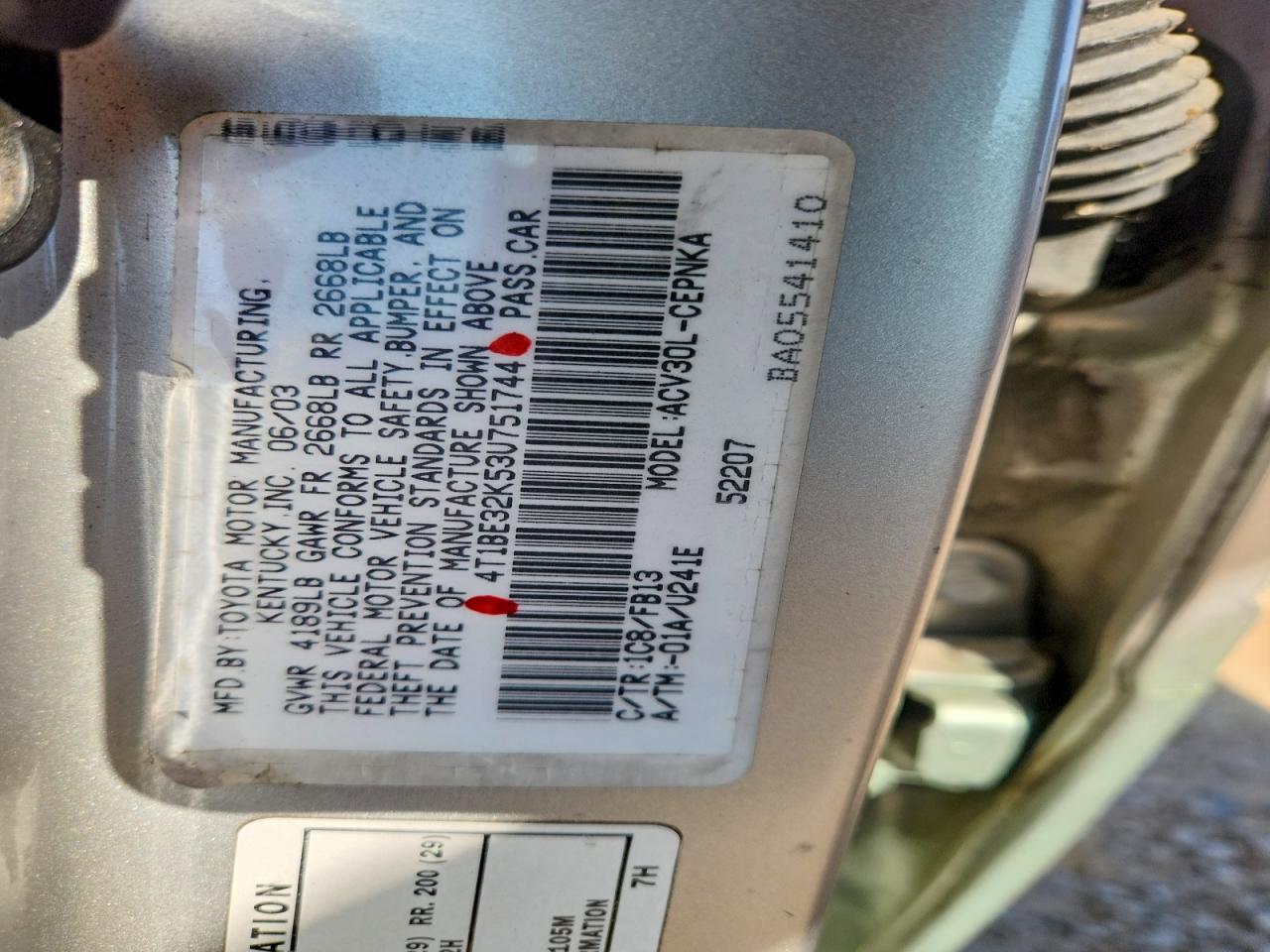 2003 Toyota Camry Le Gray vin: 4T1BE32K53U751744