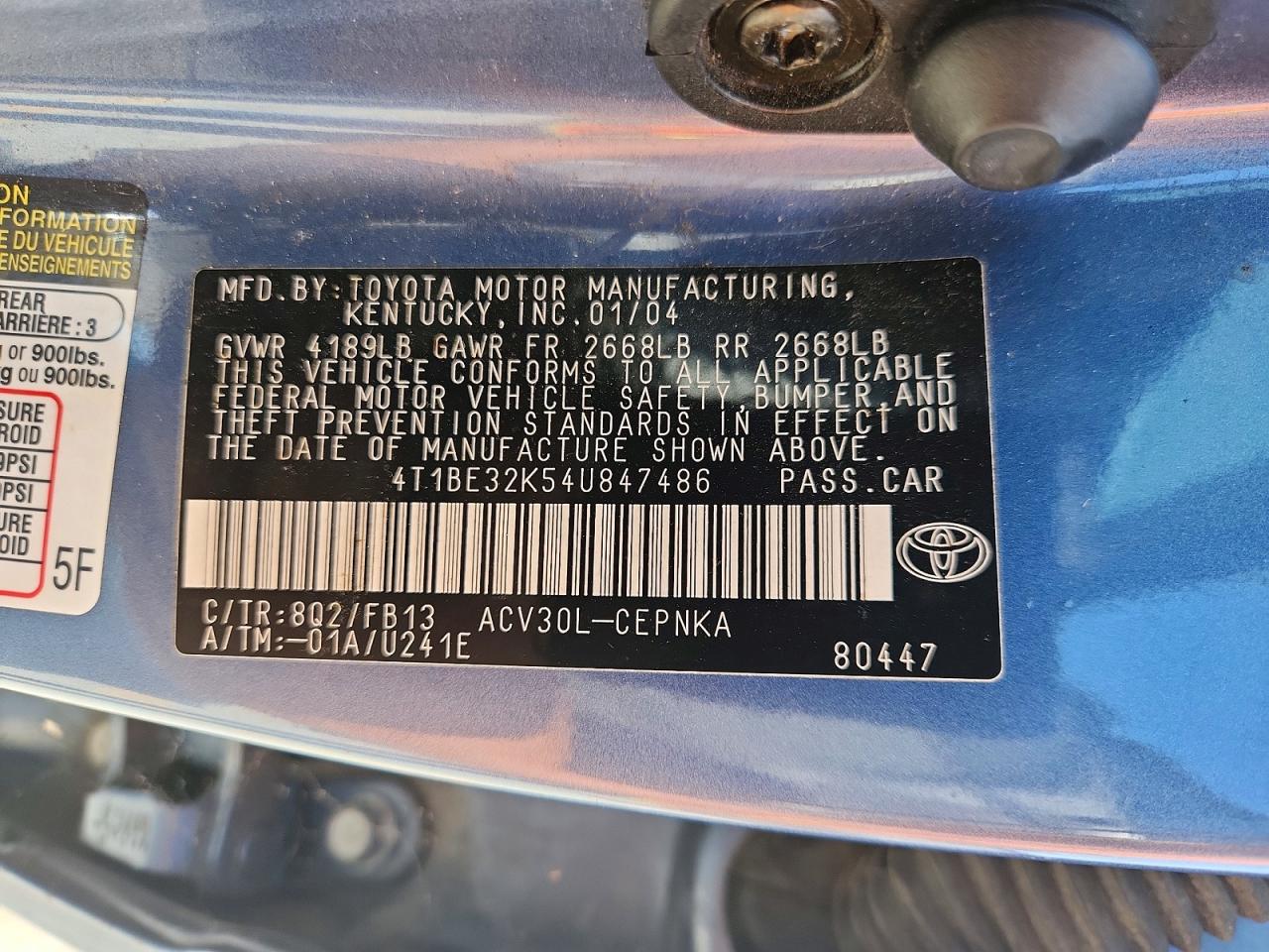 2004 Toyota Camry Le Синий vin: 4T1BE32K54U847486