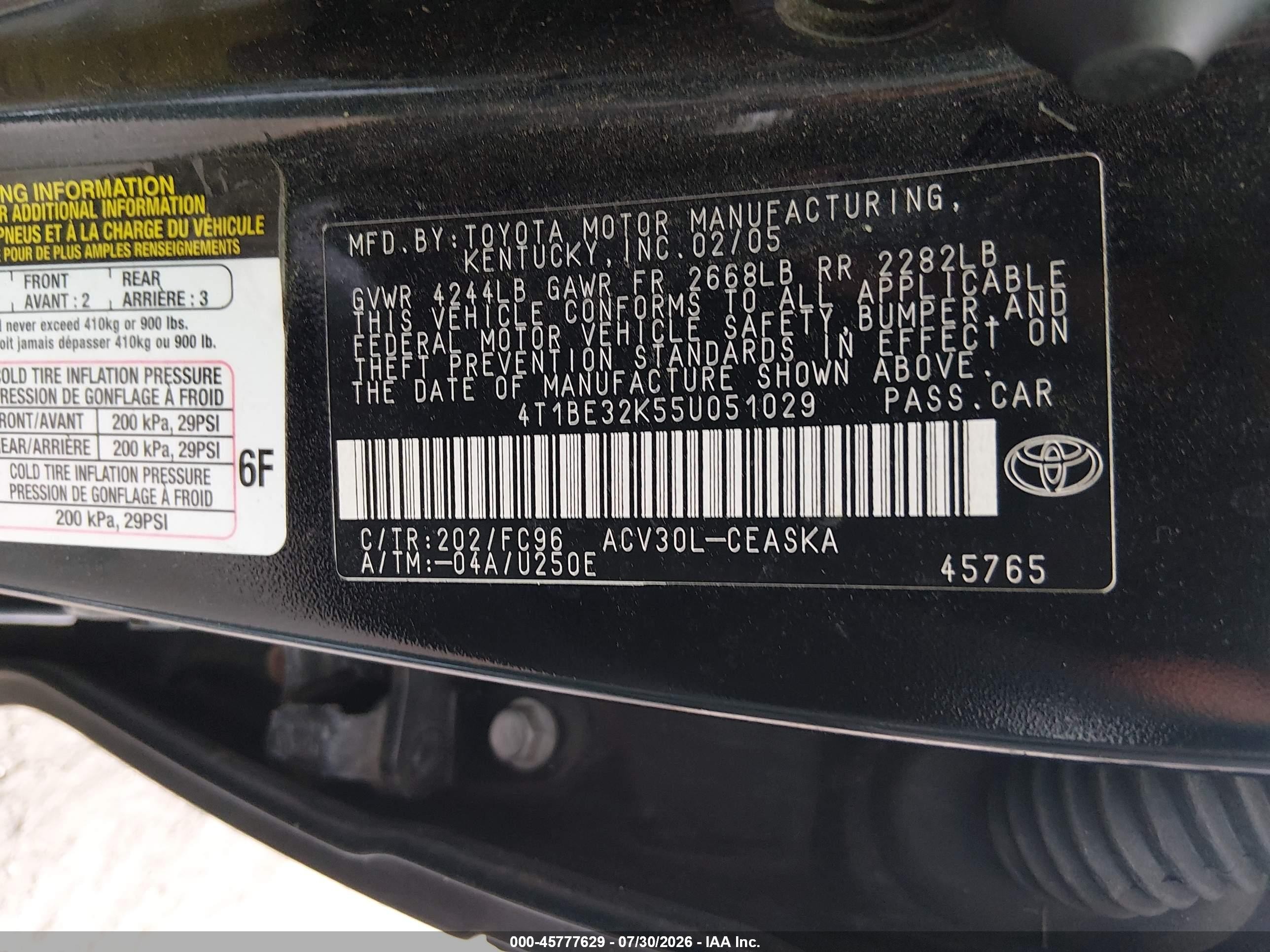 2005 Toyota Camry Se Black vin: 4T1BE32K55U051029