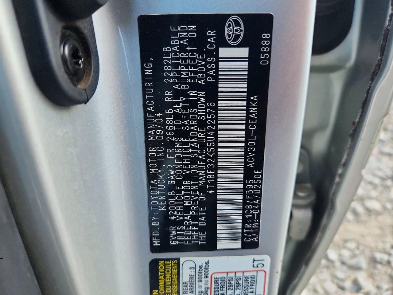 2005 Toyota Camry Standard Gray vin: 4T1BE32K55U422576