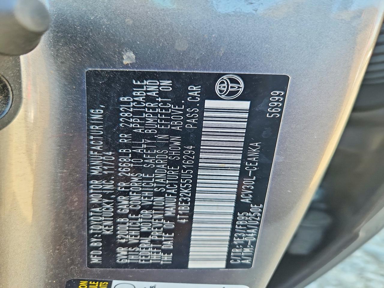 2005 Toyota Camry Standard Gray vin: 4T1BE32K55U516294