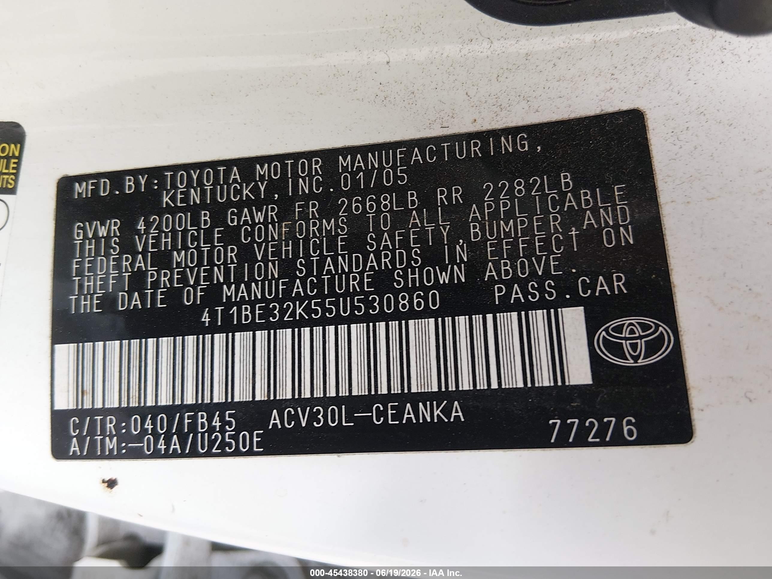 2005 Toyota Camry Le White vin: 4T1BE32K55U530860