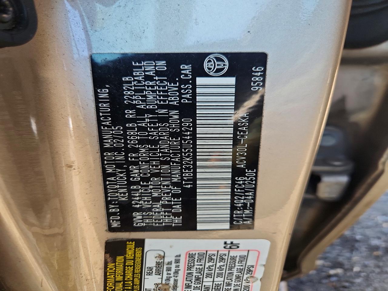 2005 Toyota Camry Se Beige vin: 4T1BE32K55U544290
