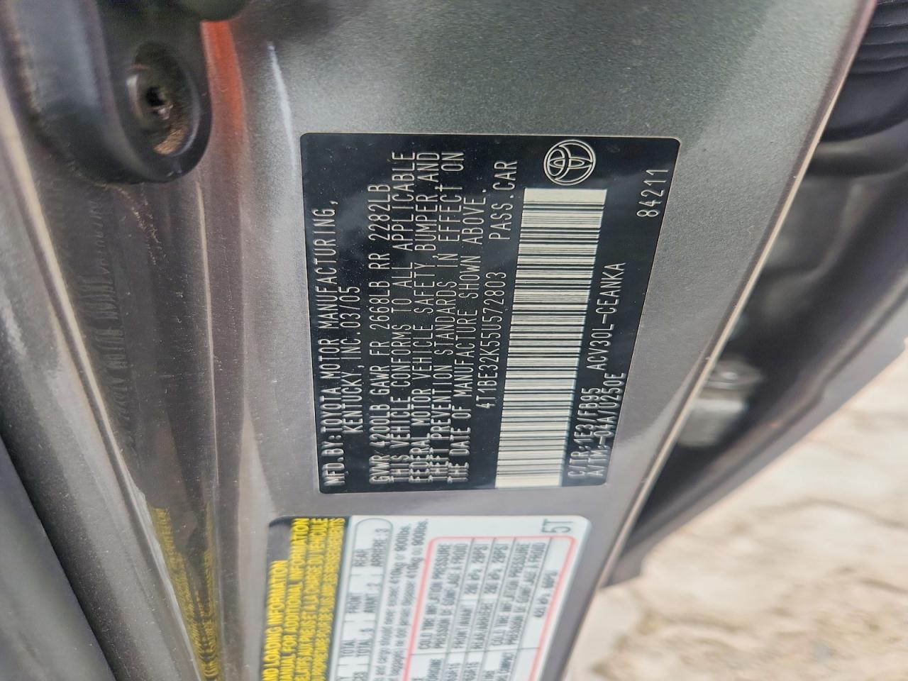 2005 Toyota Camry Standard Серый vin: 4T1BE32K55U572803
