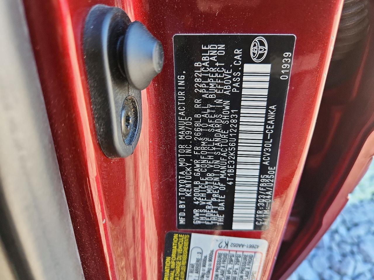 2006 Toyota Camry Le Темно-бордовый vin: 4T1BE32K56U122831